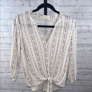 🌸 Becool Striped Floral Tie-Front Blouse - Size S